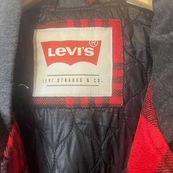 Levi's Red Black Buffalo Plaid Full Zip Hooded Jacket Coat Men Size XXL - Picture 4 of 15